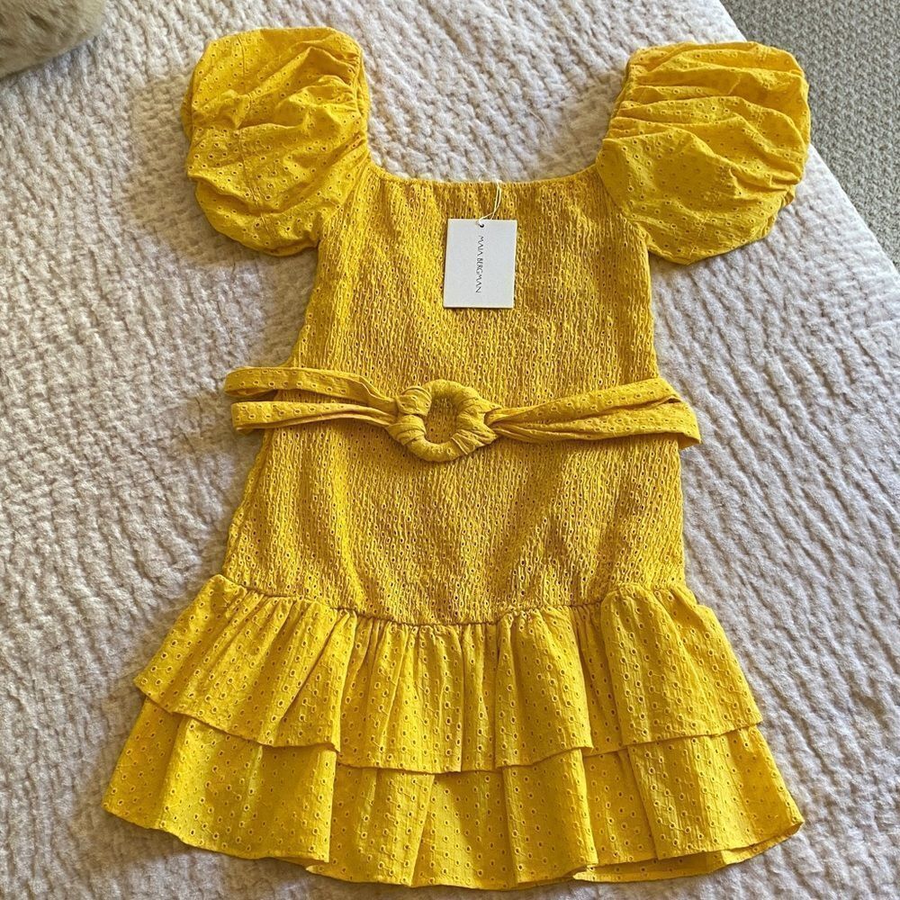 Yellow Women’s Dress with Ruffle Sleeves